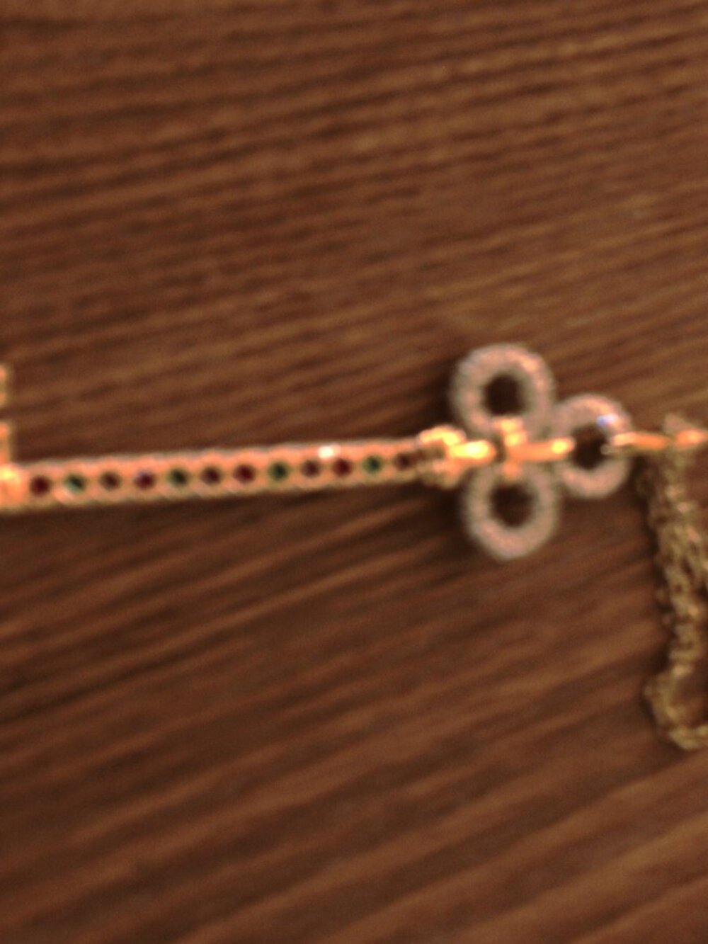 Tory Burch Gold Key Pendant Necklace w Crystal & Multicolor Stone Accents RARE - Picture 3 of 5